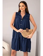 Dámske bavlnené košeľové šaty bez rukávov s gombíkmi tmavomodré Dámske bavlnené košeľové šaty bez rukávov s gombíkmi tmavomodré