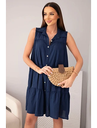 Dámske bavlnené košeľové šaty bez rukávov s gombíkmi tmavomodré Dámske bavlnené košeľové šaty bez rukávov s gombíkmi tmavomodré