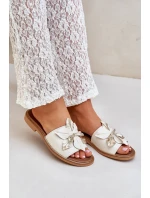 Klapki Z Ozdobą Skóra Naturalna Zazoo 3667 Białe