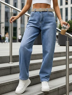 Dámske baggy modré džínsy s opaskom FashionStreet UY2945