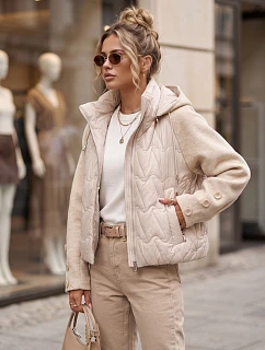 Dámska prešívaná bunda s odnímateľnou kapucňou, béžová, FashionStreet TY5934