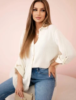 Bavlnená mušelínová oversize košeľa svetlo béžová