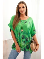 Dámske bavlnené tričko s kvetinovým vzorom zelené