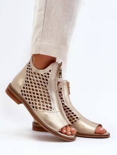 Zazoo 977/L Skórzane Ażurowe Sandały Na Zamek Złote