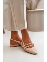 Lakierowane Baleriny Z Paskami Na Niskim Obcasie Beżowe Bialettia