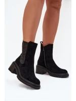Botki Sztyblety Damskie Ocieplane Na Klocku Czarne Zoralia