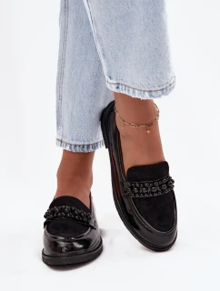 Mokasyny Damskie Lakierowane Z Koralikami S.Barski HY52-541 Czarne