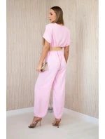 Kombinéza s ozdobným opaskom candy pink
