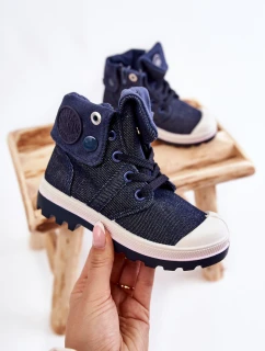 Wysokie Dziecięce Trampki Wiązane Granatowe Tobby