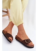 Kožené dámské pantofle s přezkou Čokoládové Emiline