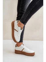 Sneakersy Damskie Na Platformie Panterka Białe Dravinnia