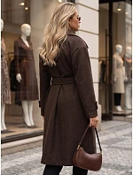 Dlhý dámsky kabát s viazaním v páse, čokoládová farba, FashionStreet NY0808 Dlhý dámsky kabát s viazaním v páse, čokoládová farba, FashionStreet NY0808