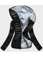 Čierna prešívaná dámska bunda s kapucňou (B9561)