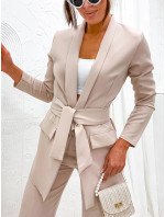 Béžová dámska súprava - voľné sako a široké nohavice (8167)