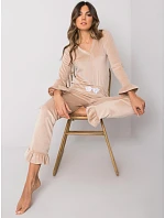 Dámske velúrové pyžamo s dlhým rukávom Goodlookin beige (7394) Dámske velúrové pyžamo s dlhým rukávom Goodlookin beige (7394)