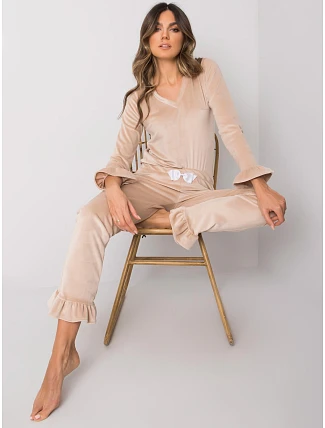 Dámske velúrové pyžamo s dlhým rukávom Goodlookin beige (7394) Dámske velúrové pyžamo s dlhým rukávom Goodlookin beige (7394)