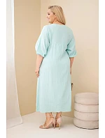 Dámske Plus veľkosť bavlnený mušelín V-neck Mint šaty