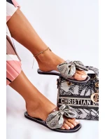 Damskie Gumowe Klapki Z Kokardą Czarno-Szare Meriden