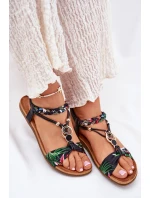 Sandały Damskie Płaskie Z Plecionymi Paskiem I Ozdobą Artiker 56C1318 Czarne