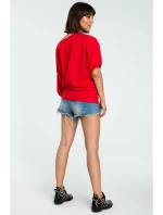 B079 Blúzka nadmernej veľkosti so zavinovacími detailmi - červená B079 Blúzka nadmernej veľkosti so zavinovacími detailmi - červená