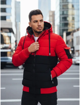 Pánska zimná bunda s kapucňou čierno-červená FashionStreet TX5100