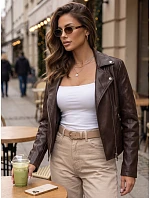 Dámska hnedá kožená bunda v štýle Ramones od FashionStreet TY5722