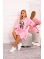 Šaty s potlačou a rozšíreným spodným dielom svetlo ružové