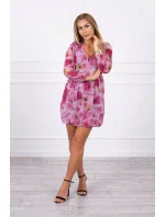 Vzdušné šaty s kvetinovým motívom tmavo ružové