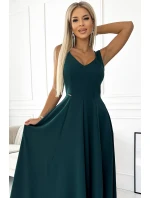 246-5 CINDY dlhé elegantné šaty s výstrihom - ZELENÉ