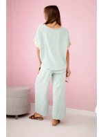 Viskózová súprava so zlatým lemovaním tmavá mentolová