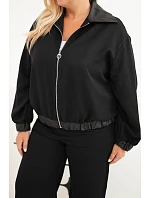 Dámska súprava Plus Size s bundou na zips a širokými nohavicami, čierna Dámska súprava Plus Size s bundou na zips a širokými nohavicami, čierna