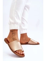 Damskie Skórzane Klapki Japonki Złote Amite