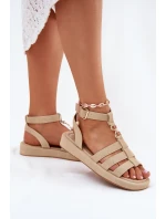 Sandały Damskie Na Platformie Ze Złotym Detalem Beżowe Kartia