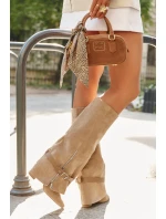 Kozaki Damskie Wsuwane Na Słupku Z Ozdobnym Paskiem Beżowe Jolivine