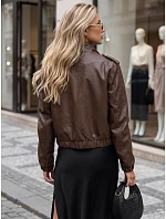 Dámska kožená bunda typu bomber na prechodné obdobie, hnedá, FashionStreet TY5874 Dámska kožená bunda typu bomber na prechodné obdobie, hnedá, FashionStreet TY5874