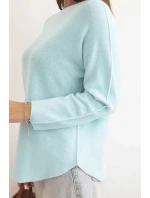 Dámsky viskózový sveter s dlhými rukávmi a okrúhlym výstrihom mätovej farby Dámsky viskózový sveter s dlhými rukávmi a okrúhlym výstrihom mätovej farby