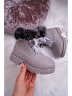 Dziecięce Botki Traperki Ocieplone Futerkiem Szare Tesoro