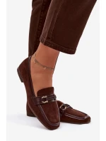 Mokasyny Loafersy Damskie Z Ozdobnym Elementem Czekoladowe Evelora