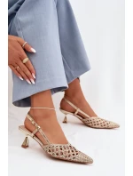 Pletené dámské sandály na podpatku zlaté Selinae