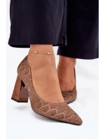 Dámske lodičky na podpätku 62254 Hnedý vzor - VINCEZA