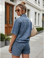 Dámska súprava s džínsovou košeľou a modrými šortkami FashionStreet AY1207