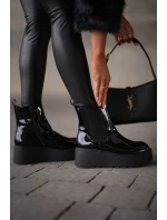 Lakierowane Botki Damskie Na Platformie I Koturnie Ocieplane Czarne Wloedia