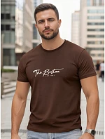 Pánske bavlnené tričko s potlačou „The Boston“, hnedé, FashionStreet NX5129R