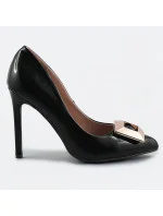 Čierne lakované lodičky s ozdobnou prackou (JC3004-1)