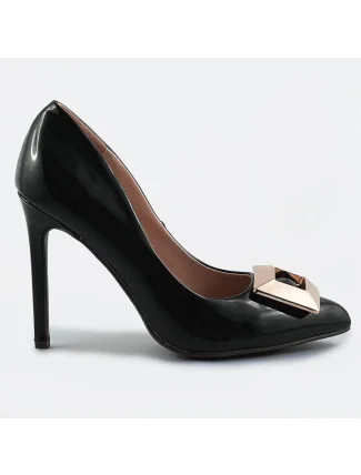 Čierne lakované lodičky s ozdobnou prackou (JC3004-1)