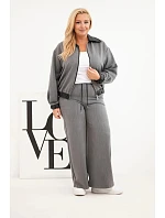 Dámska súprava vo veľkosti Plus Size s mikinou na zips a širokými nohavicami v grafitovej farbe Dámska súprava vo veľkosti Plus Size s mikinou na zips a širokými nohavicami v grafitovej farbe