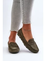 Klasické dámske semišové mokasíny tmavozelenej farby Glimris