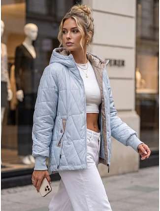 Dámska prešívaná prechodová bunda s kapucňou, svetlo modrá, FashionStreet TY5784 Dámska prešívaná prechodová bunda s kapucňou, svetlo modrá, FashionStreet TY5784