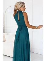 636-4 VERONICA – luxusné dlhé šaty s brokátovým detailom a elegantným strihom – zelené 636-4 VERONICA – luxusné dlhé šaty s brokátovým detailom a elegantným strihom – zelené