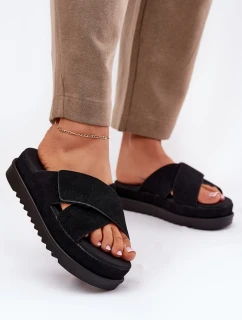 Klapki Damskie Na Platformie Z Przeplatającymi Się Paskami Czarne Rinasara